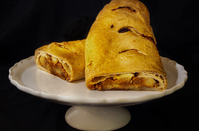 Apple strudel cut in half