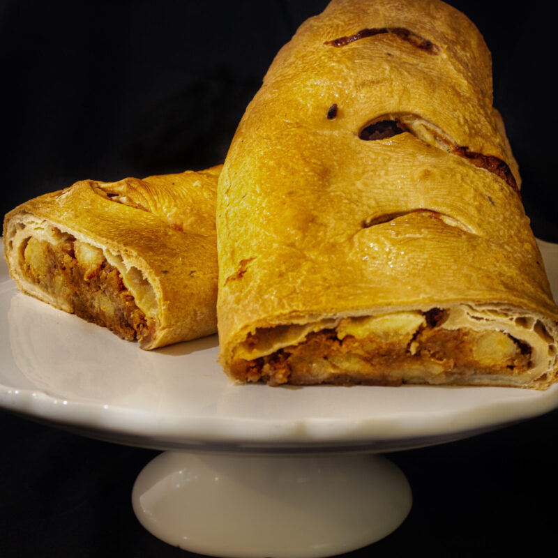 Apple strudel cut in half