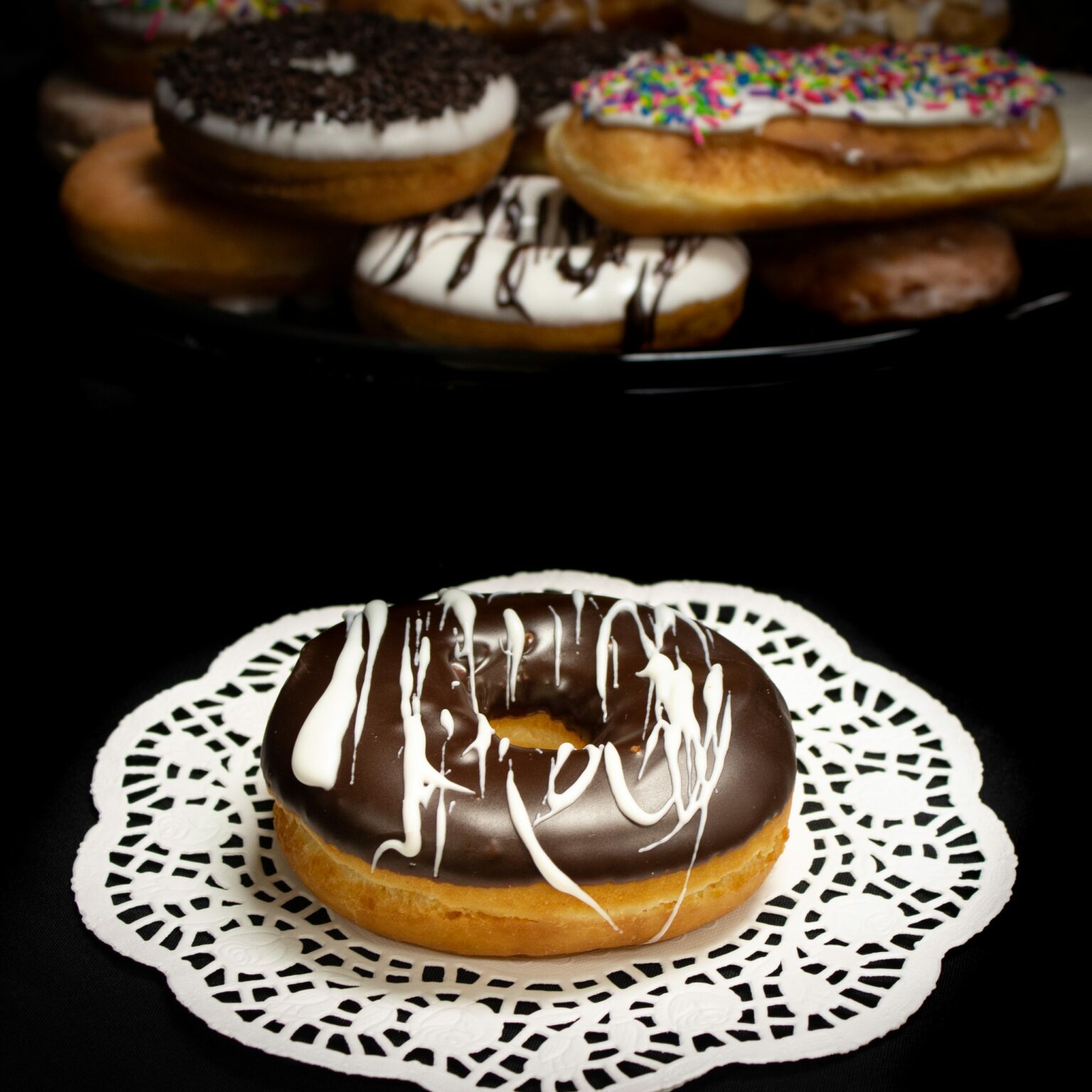 Chocolate Zebra Iced Raised Ring Donuts Prantl's Bakery